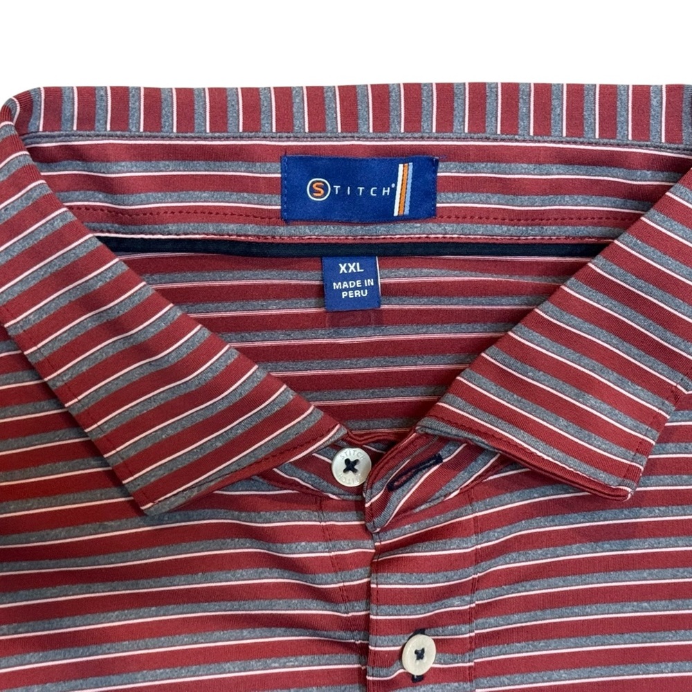 Stitch Men’s Maroon Grey Striped Golf Stretch Performance Polo, XXL - Picture 3 of 9